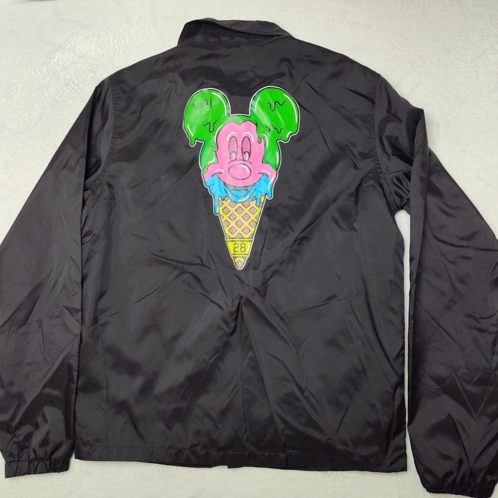 Neff Disney Jacket Mens Small Black Mickey Mouse Ice Cream Cone Snap Windbreaker